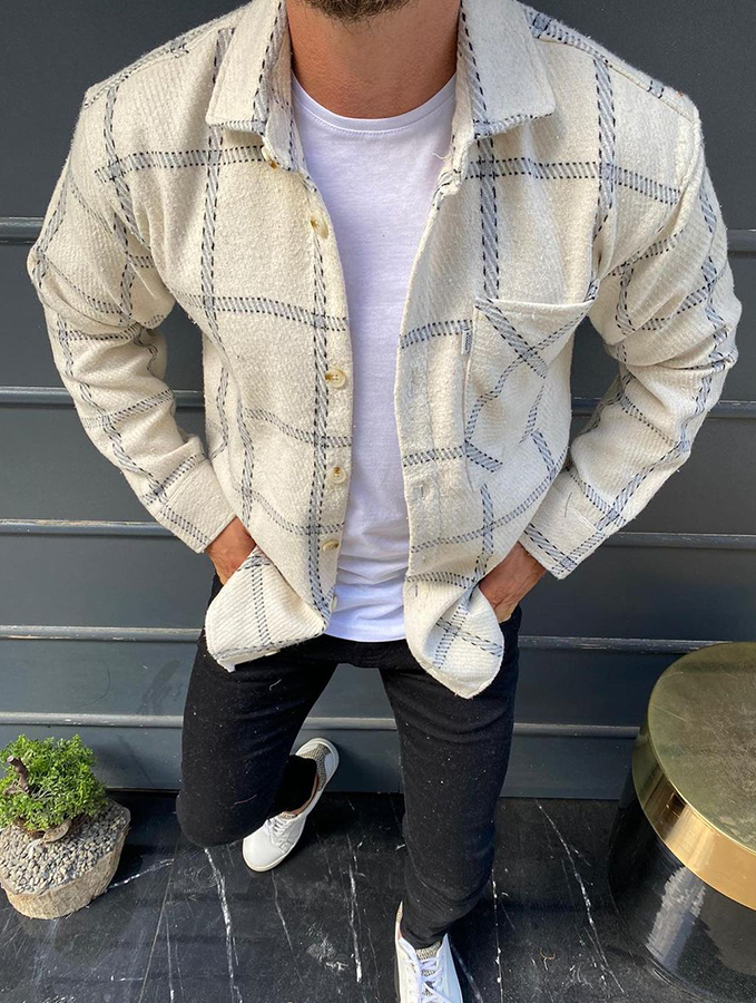 Casual Light Yellow Plaid Jacket