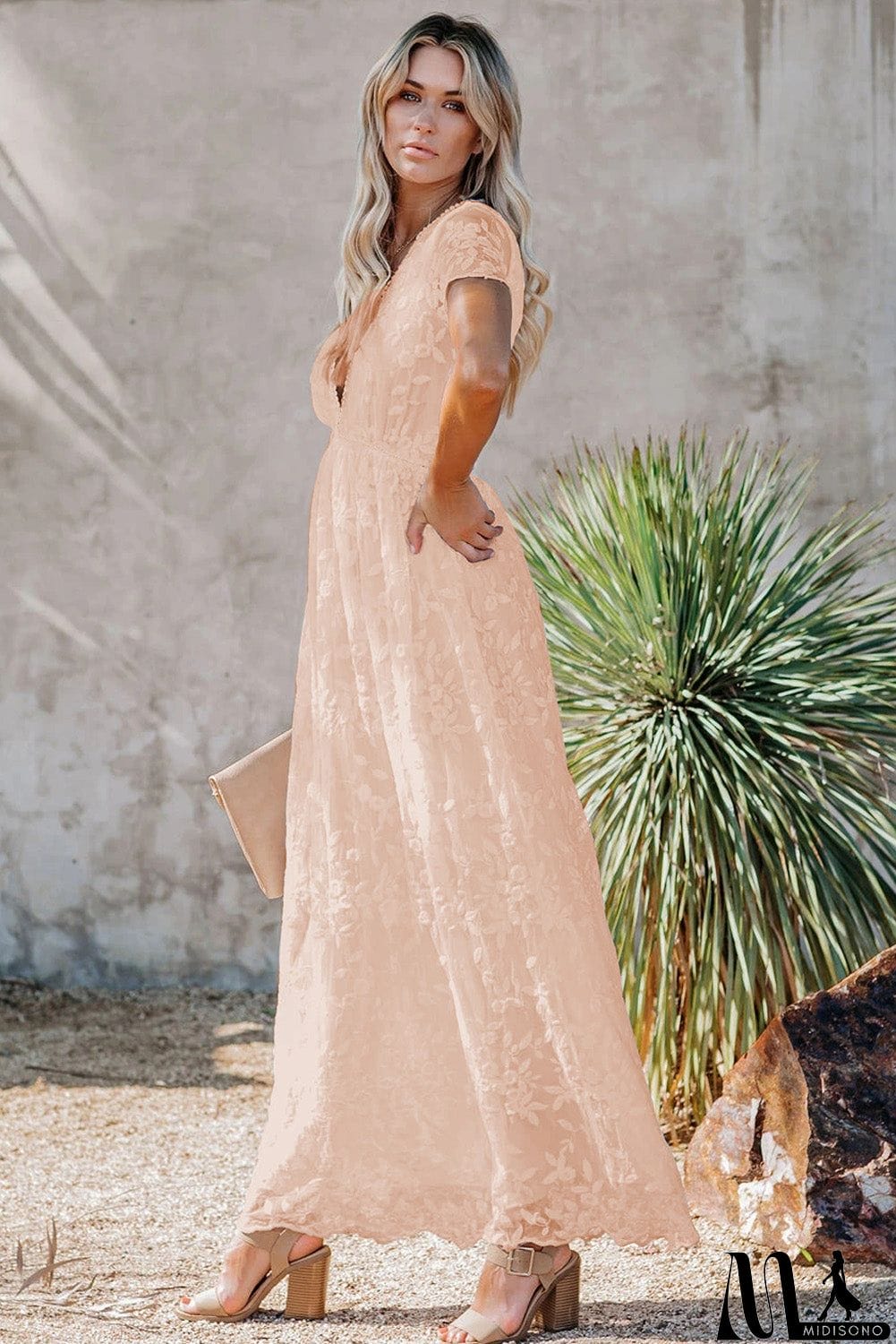 MidiSono - V Neck Lace Maxi Dress