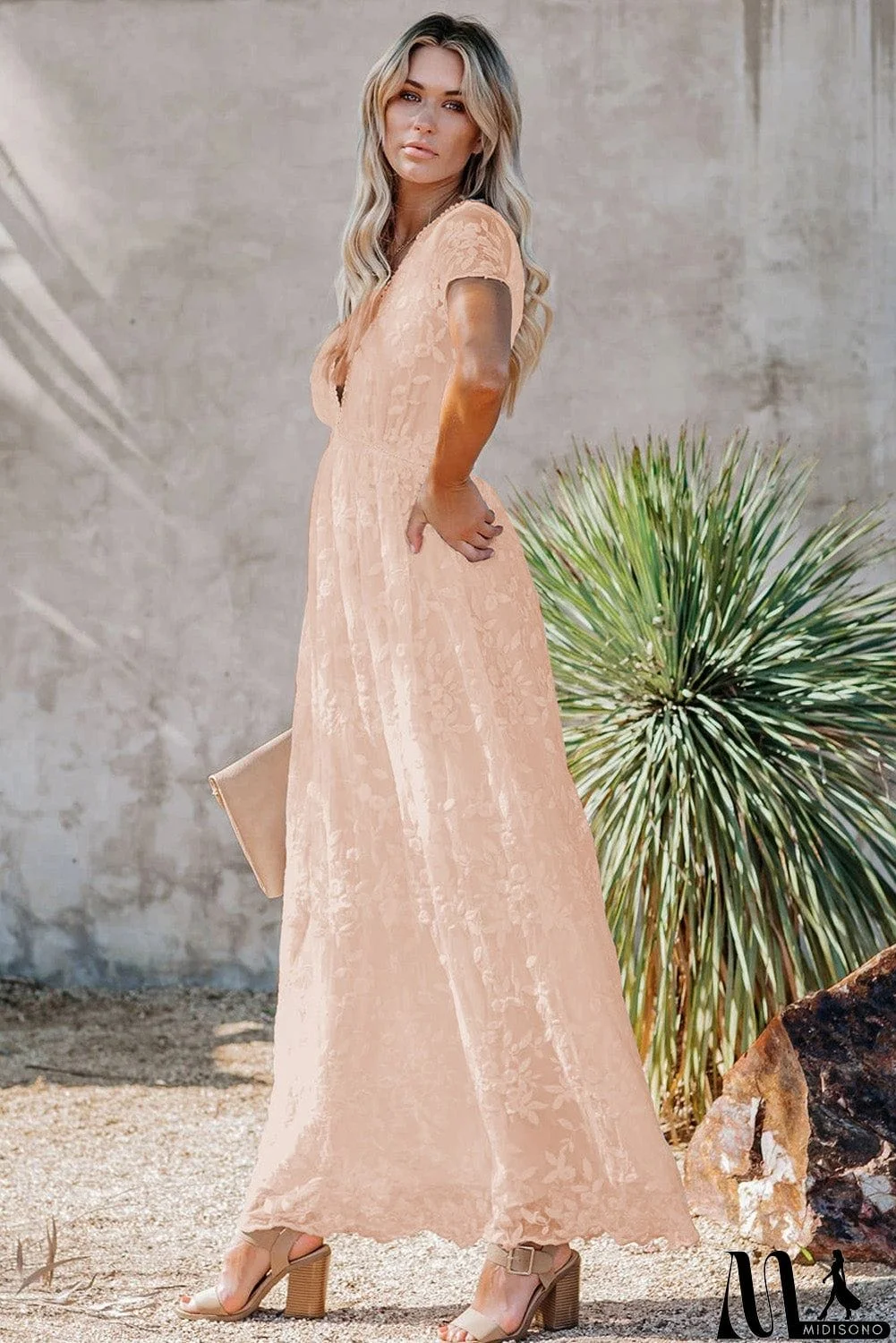 MidiSono - V Neck Lace Maxi Dress