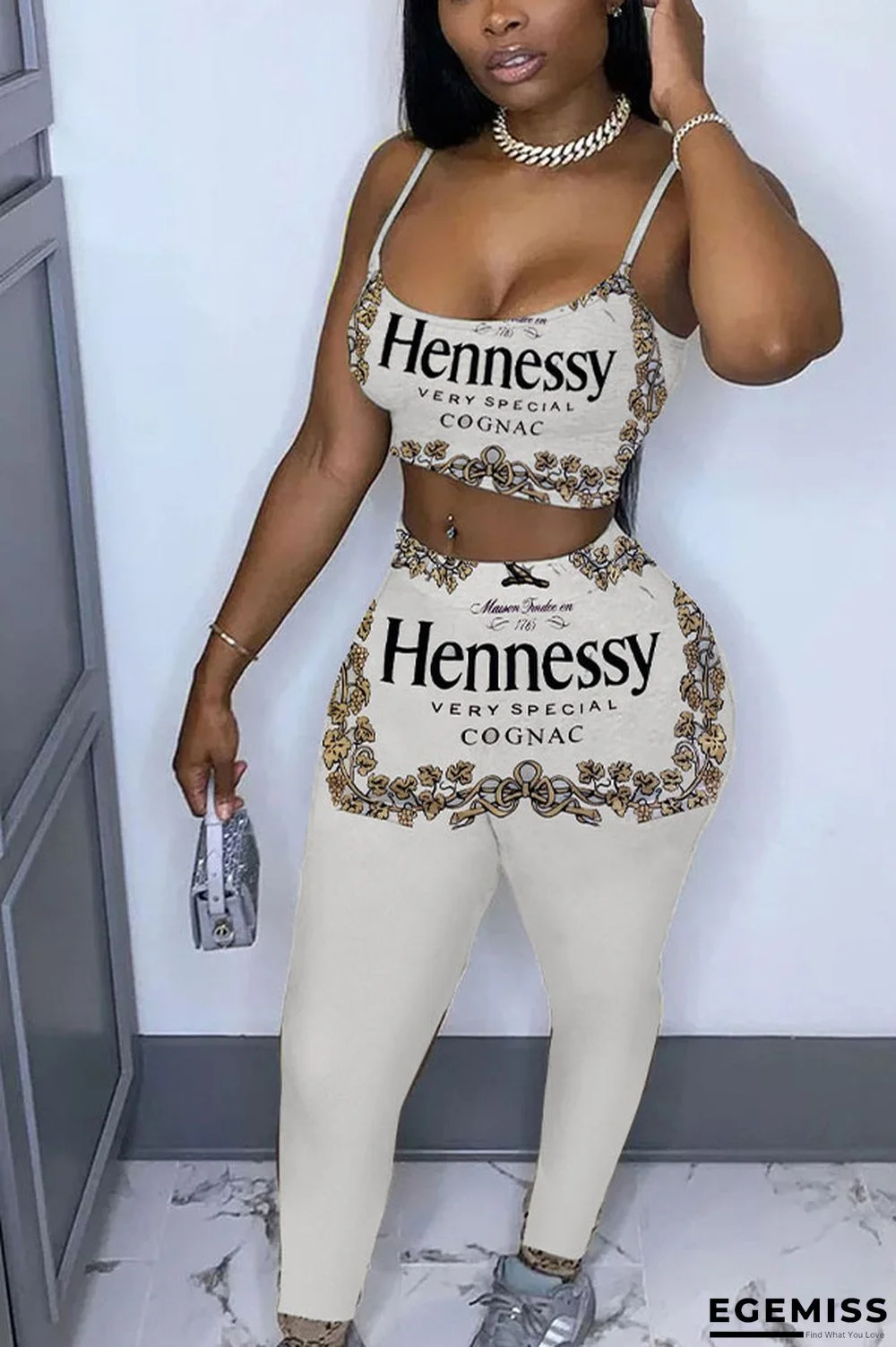 Champagne Casual Print pencil Sleeveless Two Pieces | EGEMISS