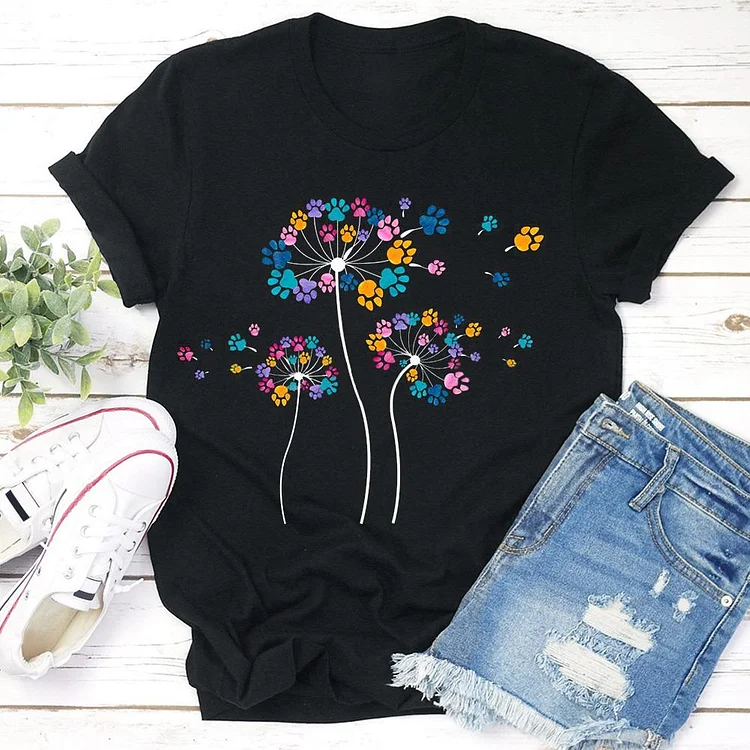 Colorful Dog Paw Dandelion Classic   T-shirt Tee - 01723-Annaletters