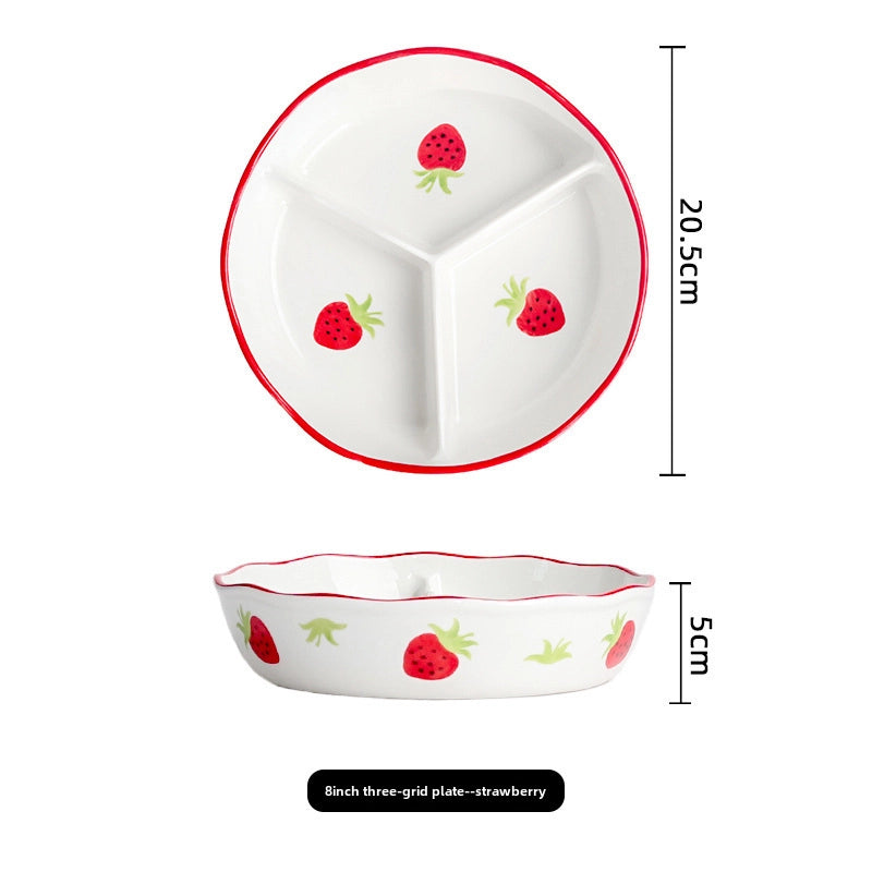 Ceramic Compartment Deep Bowl With Lid Sealed Partition Bowl Heat-resistant Microwave Oven Special Three-compartment Bowl Plate Snack Lunch Box