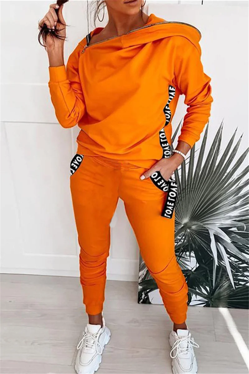 Orange Fashion Casual Street Solid Regular Two Pieces | EGEMISS