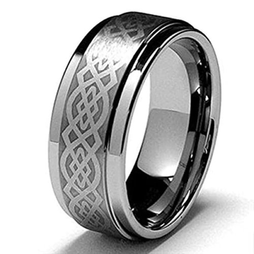 Silver Celtic Knot Women Or Men's Tungsten Carbide Wedding Band Rings,Laser Etched Silver Band Celtic Knot Ring With Mens And Womens For 4MM 6MM 8MM 10MM