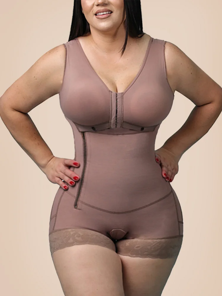 High Compression Girdle With Sleeveless Bra Slimming Bodysuit With Zipper