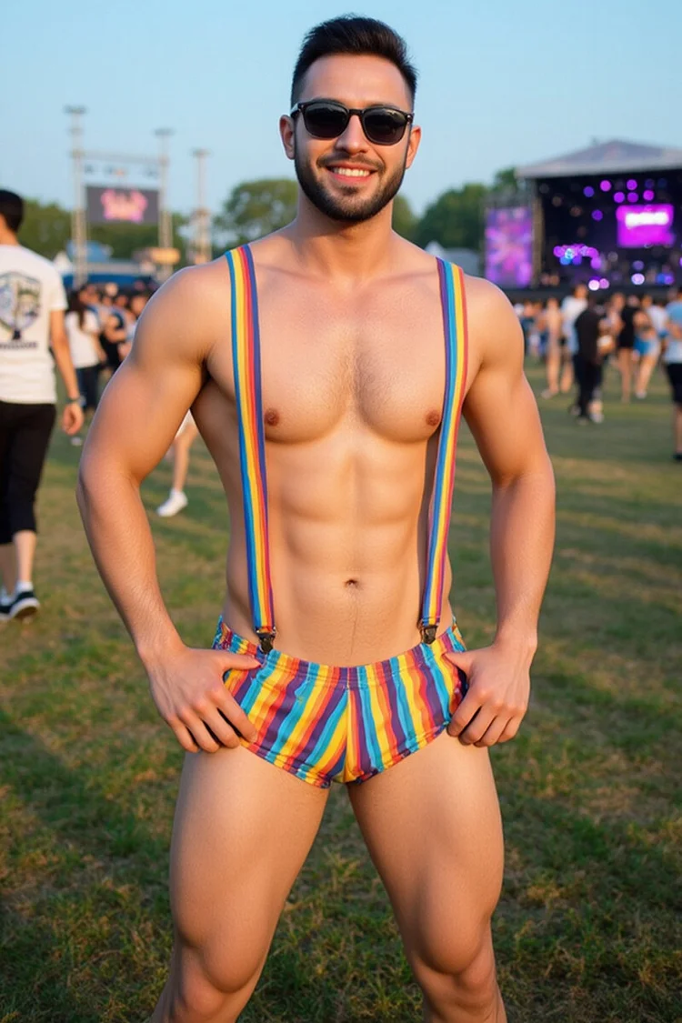 Men's Rainbow Stripe Suspenders Pride Festival Boxers Shorts 