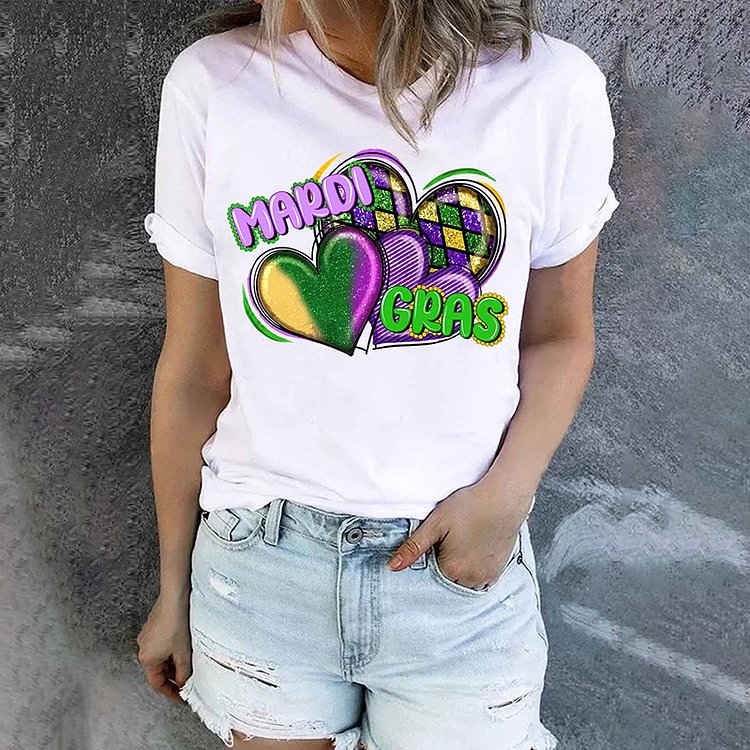 Mardi Gras Heart-Shaped T-Shirt