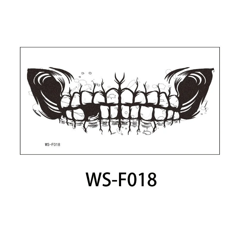 Halloween Stickers Face Temporary Tattoo Sticker for Man Boys Tattoo Body Art Tattoo Black Face Mouth Teeth Tattoo Sticker Sexy