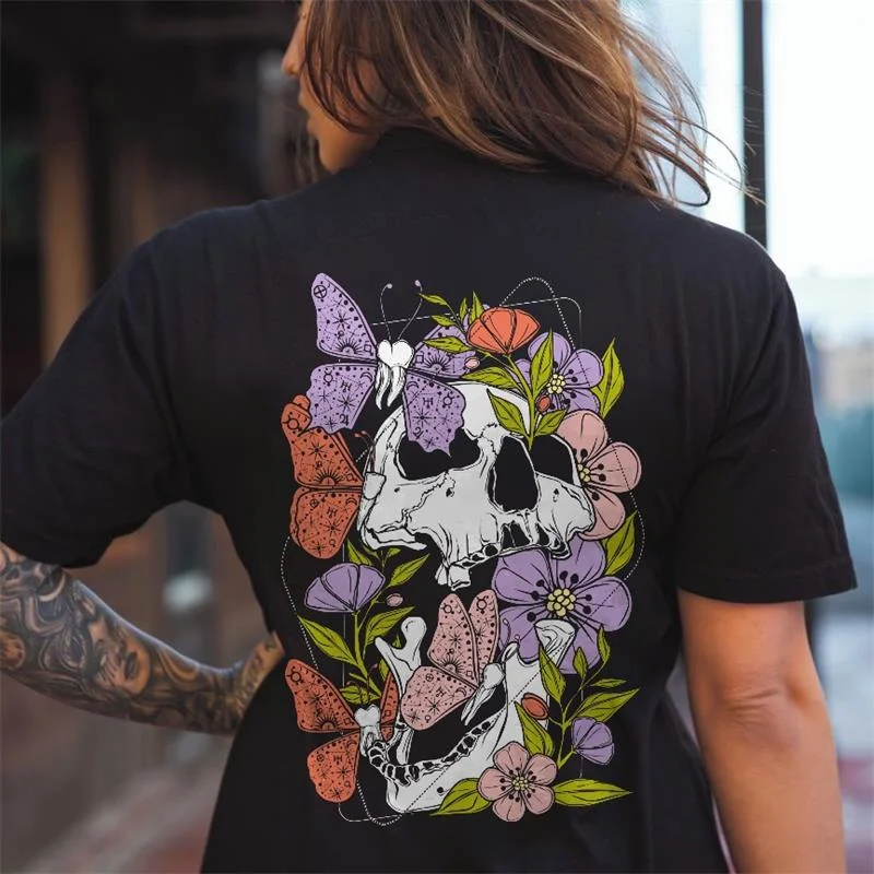 Flower Bone Printed Women's T-shirt -  