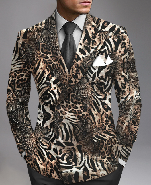 Business Peaked Lapel Double-breasted Leopard Snake Tiger Pattern Blazer