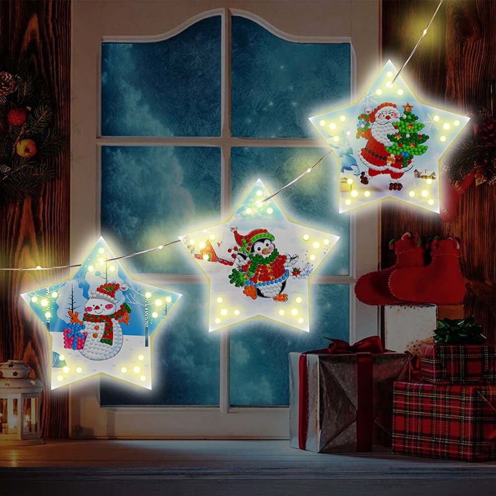 

3pcs Christmas Hanging Star Lights - 5D DIY Craft Lamp, 501 Original