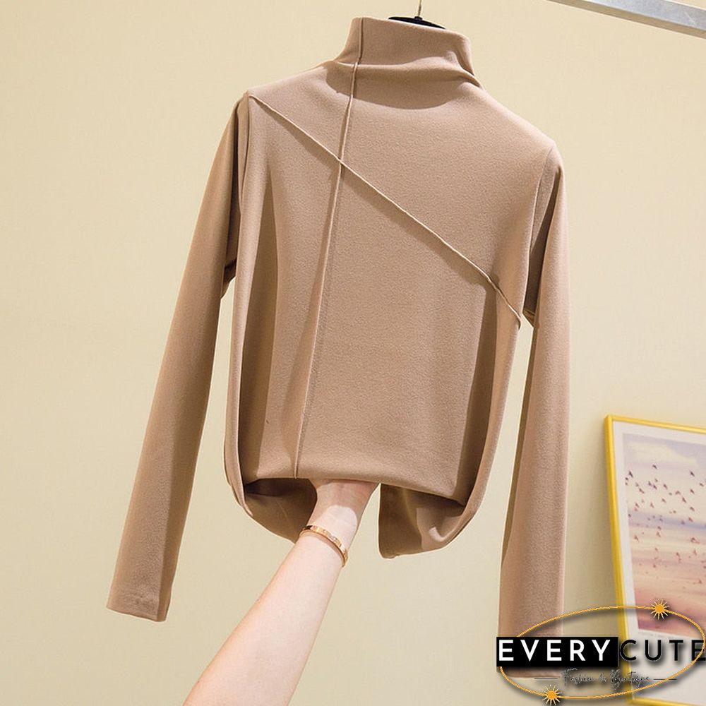 Long Sleeve Thick T Shirt Women Winter Tops Turtleneck Warm T-Shirt Korean Cotton Tshirt Woman Tee Shirt Femme Pink Blue