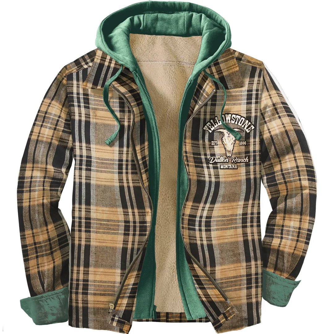 Men's Unisex Yellowstone Western Casual Plaid Shirt Hooded Jacket-barclient