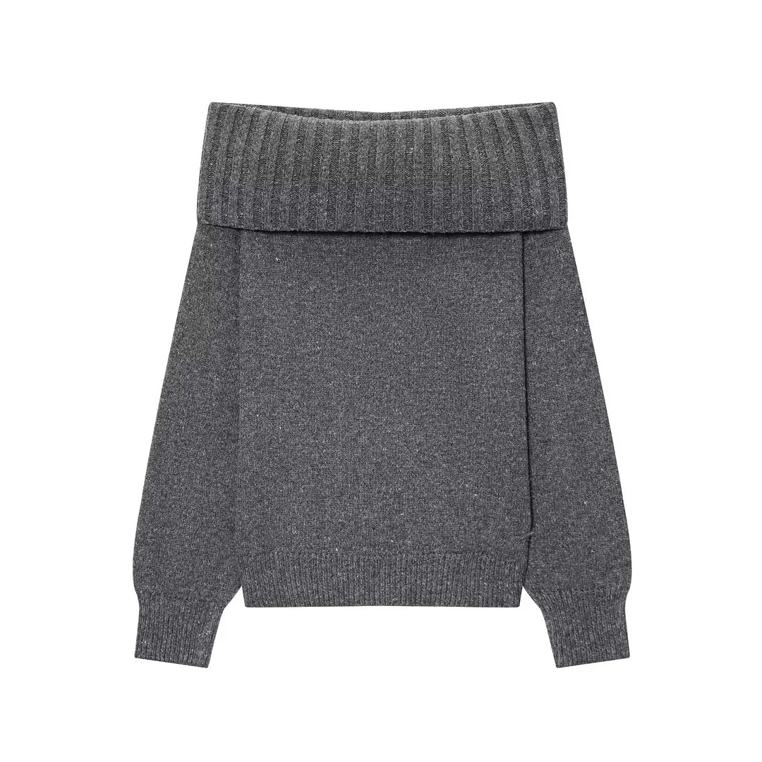 Nigikala Nigikala Spice Girls Collared Sweater Women's Autumn 2025 French Sexy Bare Shoulder Long-Sleeved Knitted Shirt Top