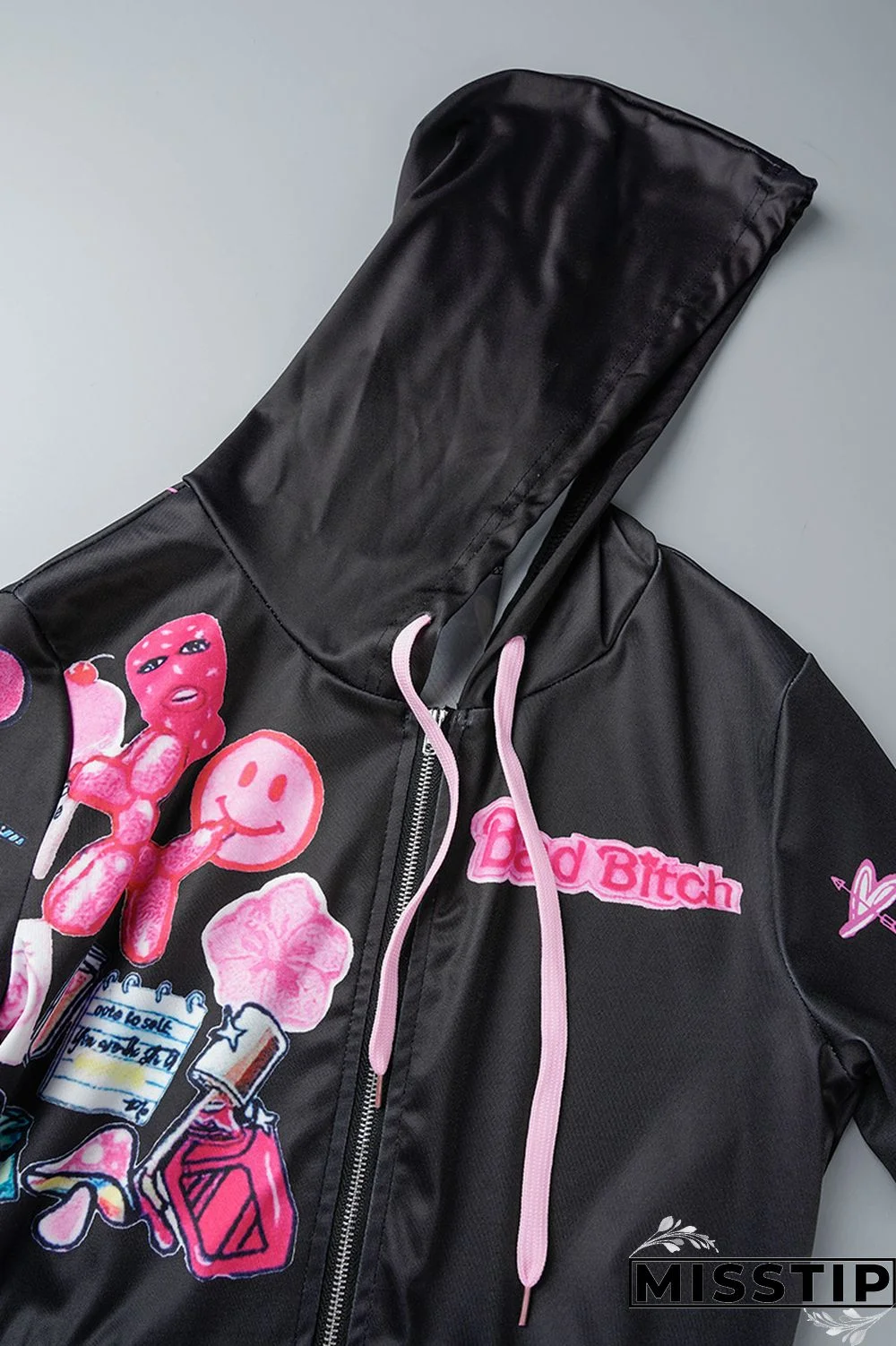 Green Casual Street Print Patchwork Zipper Hooded Collar Short Sleeve Two Pieces