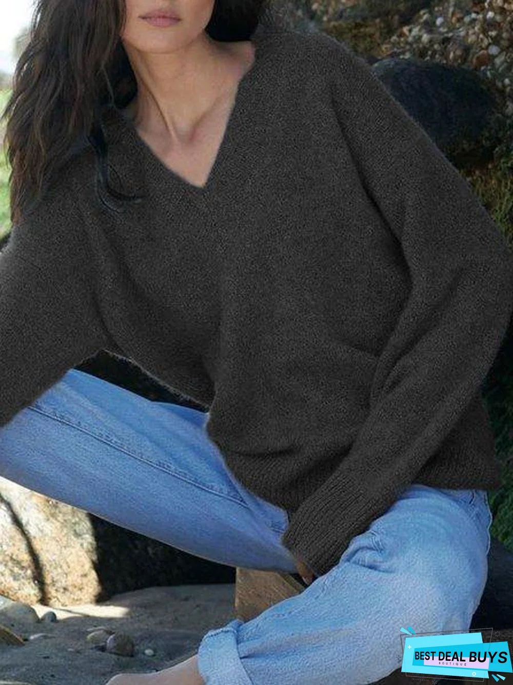 Shift Casual V Neck Solid Sweater