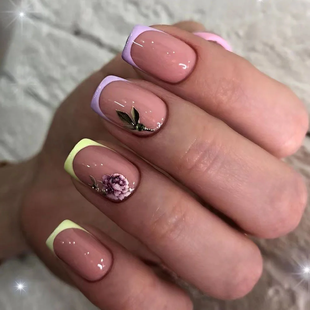 Churchf Churchf Early Spring Warm Color Flowers Butterfly Fake Nails Wear Nail Patch