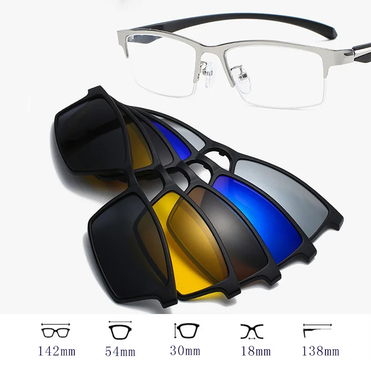 HDCRAFTER 6 In 1 Magnet Polarized Clip Glasses Frame Men TR90 Optical Myopia Clip Glasses For Men Prescription Eyeglasses Frame