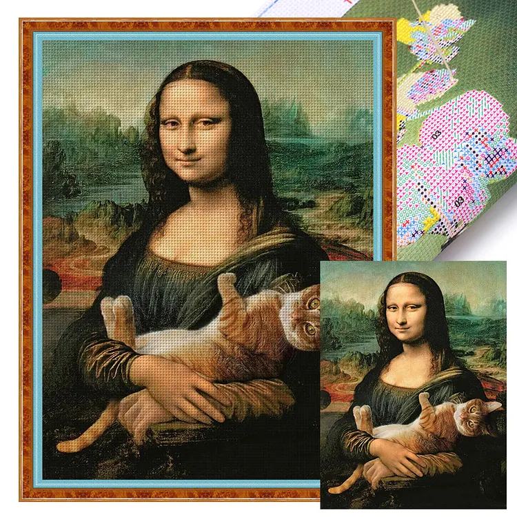 Mona Lisa And Cat (45*60cm) 11CT Stamped Cross Stitch gbfke
