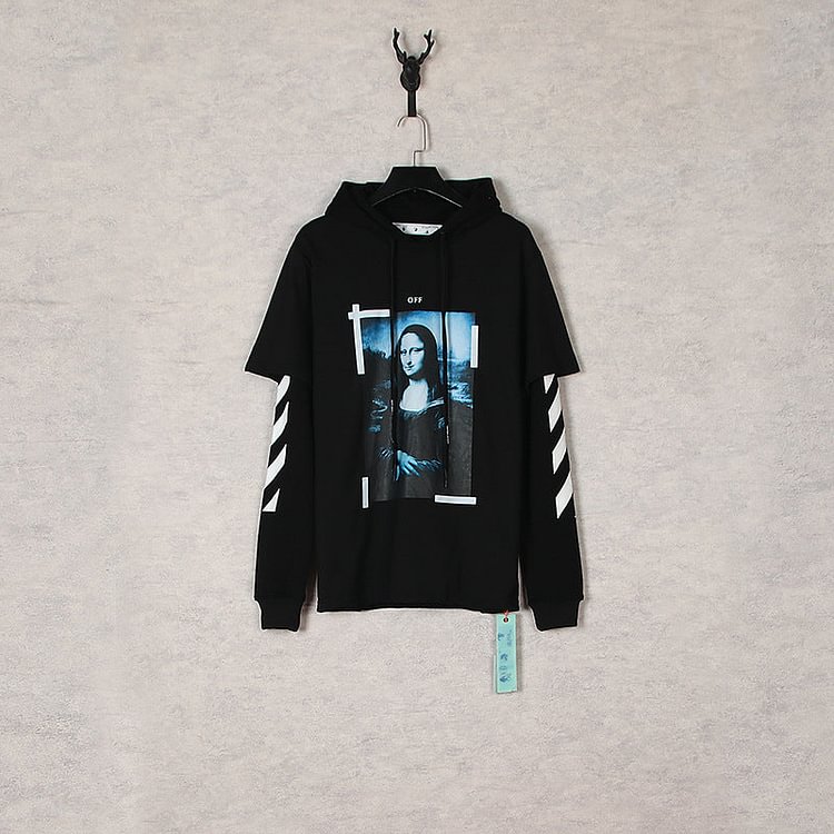 Off White Hoodie Autumn and Winter Mona Lisa Portrait Fake Two-Piece Hooded Sweater