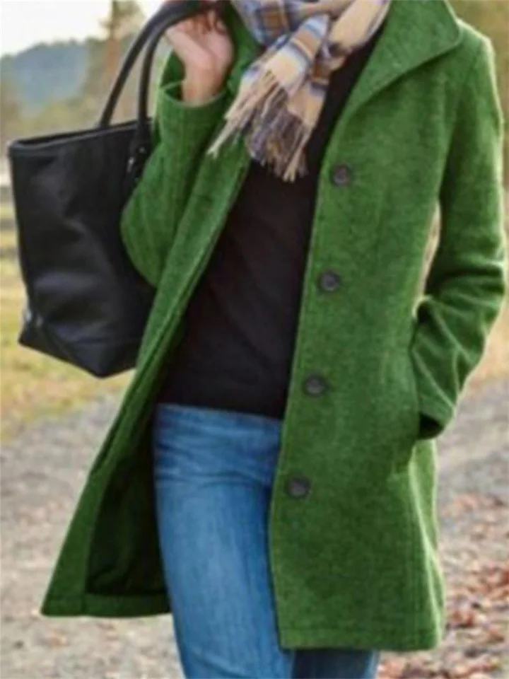 Autumn and Winter New Women's Retro Mid-length Solid Color Women's Tweed Jacket Coat Female