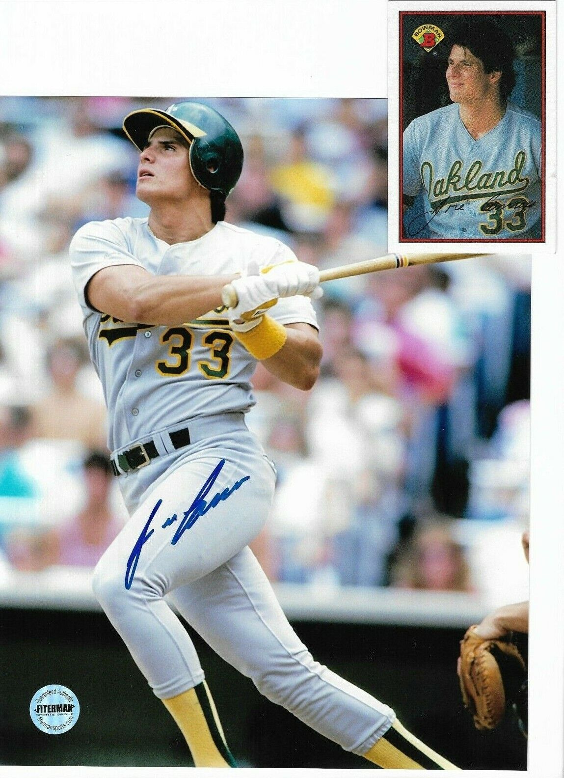 Autographed A's ~Jose Canseco~ 8x10 Photo Poster painting Fiterman & Bowman 201 Trading Card LOT