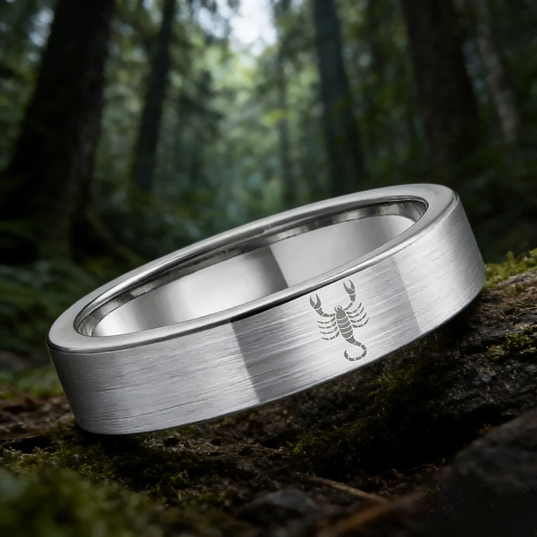 Wedding Fashion Sliver Scorpio Tungsten Ring and Flat Edge Comfort Fit for Men and Women 4MM 6MM 8MM Width