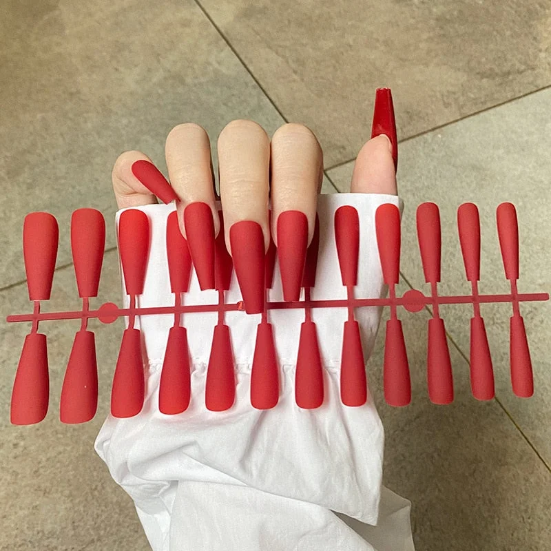 Solid Color Matte Super Long Coffin False Nails Ballet Press on Nails Tips for Nails Art Artificial Fingernails Fake Tools-Nail Inspo