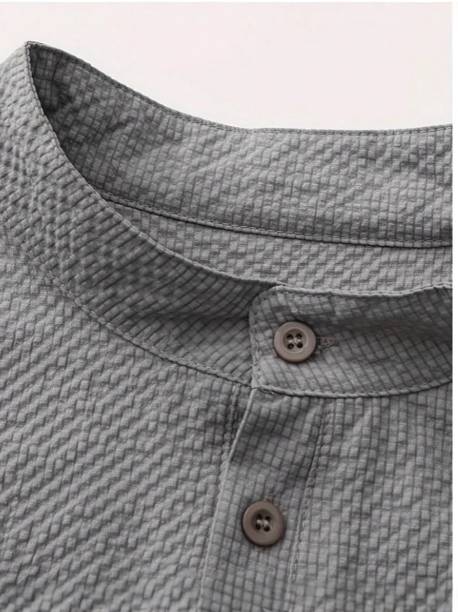 Nigikala Nigikala Men's Fashion Stand-Down Casual Long-Sleeved Shirt