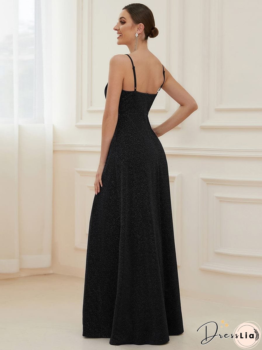 Elegant Pleated Spaghetti Strap Evening Gown