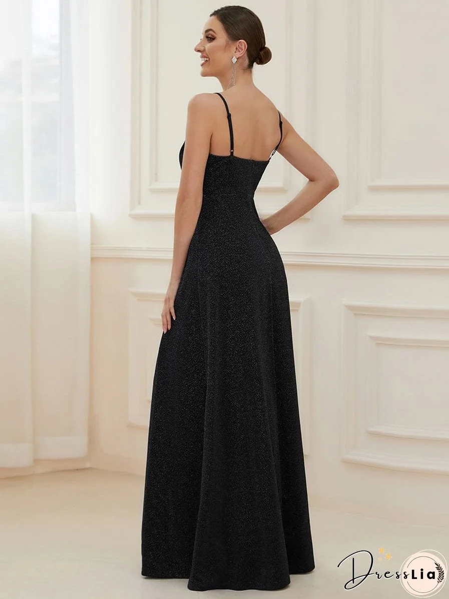 Elegant Pleated Spaghetti Strap Evening Gown