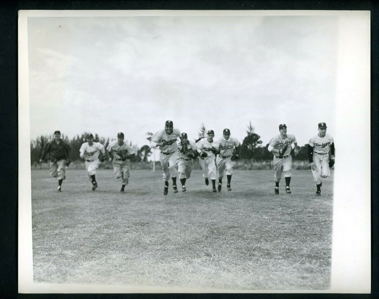 Brooklyn Dodgers pitchers sprinting Vero Beach 1949 Press Photo Poster painting Don Newcombe