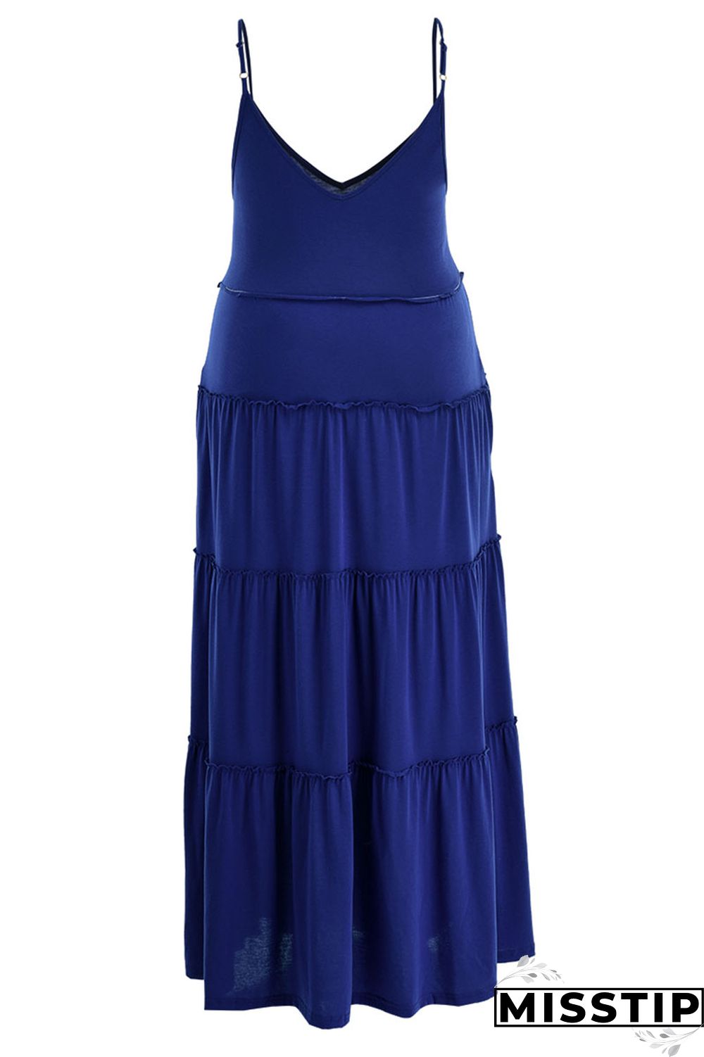 Blue Casual Solid Patchwork Spaghetti Strap Straight Plus Size Dresses