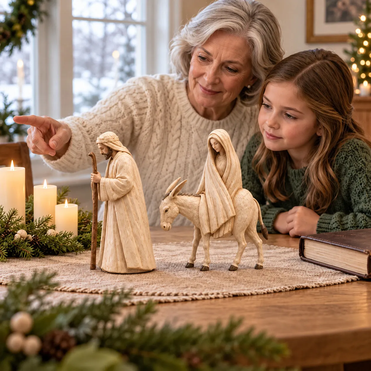 Family sharing the Journey to Bethlehem Christmas story