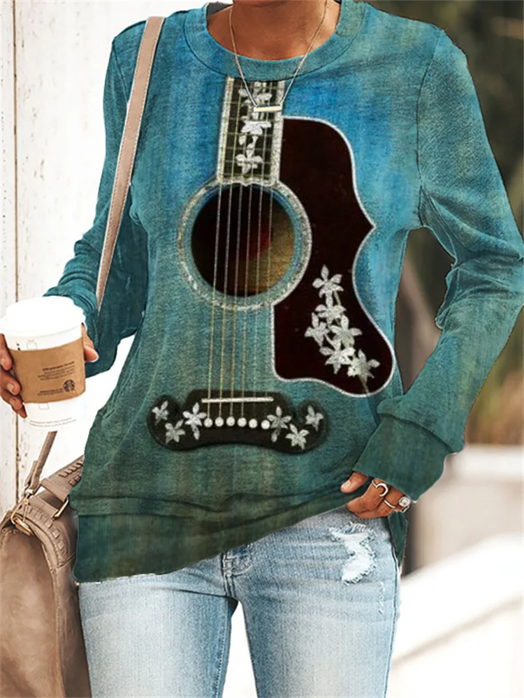 Classy Flowers Deco Guitar Inspired Sweatshirt