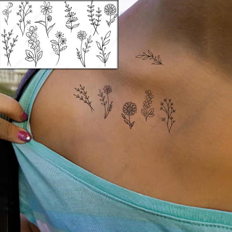 Sketch Rose Flowers Waterproof Temporary Tattoo Sticker Hand Lines Design Fake Tattoos Flash Tatoos Arm Chest Body Art for Women