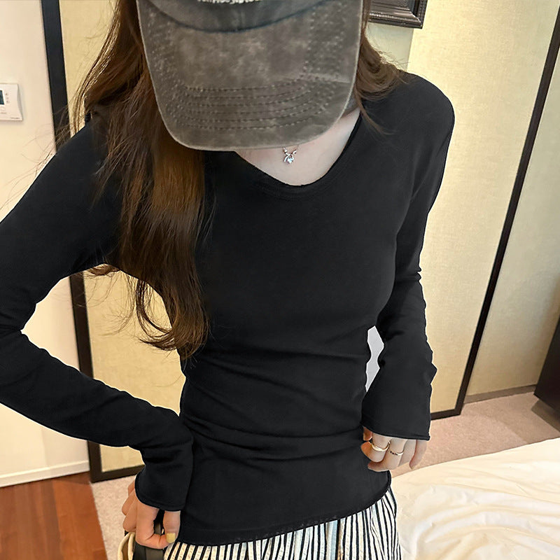 Aiertu black leggings outfit fall Niche Slim-Fit Slimming Long-Sleeved T-shirt Women's Autumn Soft Glutinous Bottoming Shirt Top aiertu