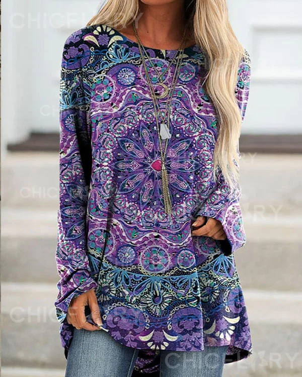 Mandala Vintage Loose Long Sleeve Top
