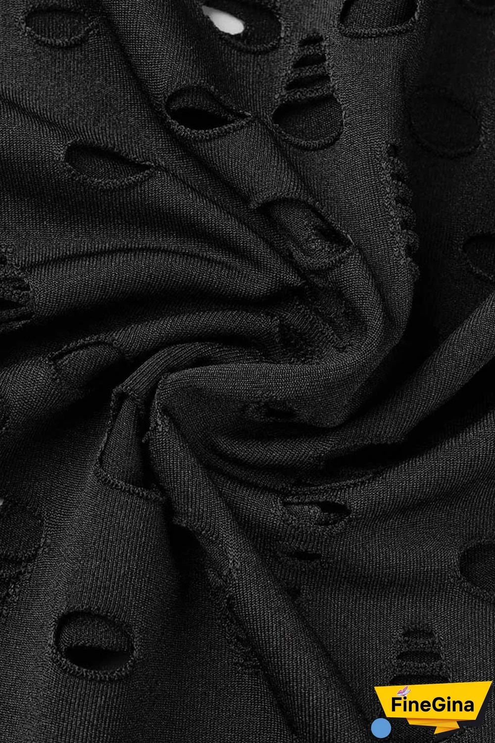 Black Sexy Solid Ripped Hollowed Out O Neck Short Sleeve Two Pieces