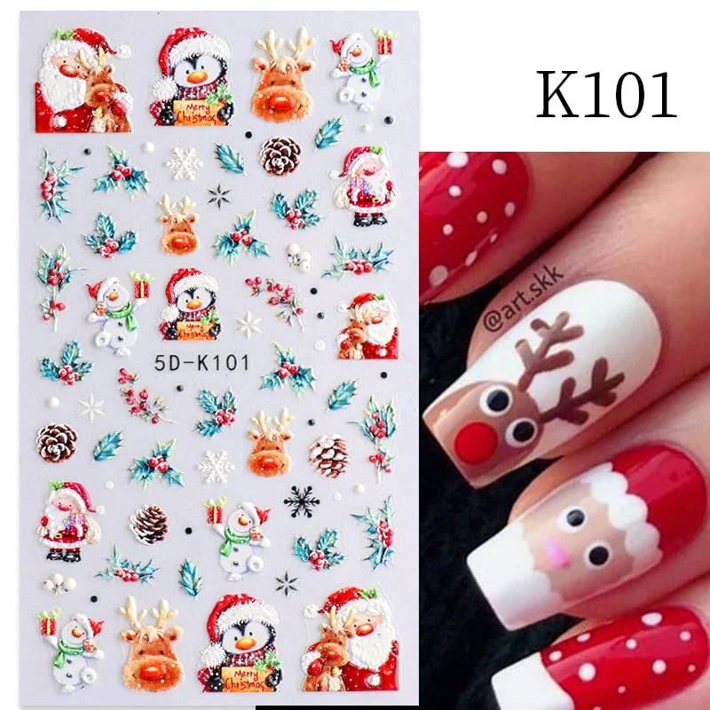 1PC 5D Nail Stickers Winter Santa Claus Self-Adhesive Slider Nail Art Decorations Christmas Snow Decals Manicure Accessories-Nail Inspo