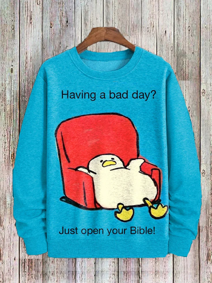 Men's Having A Bad Day Just Open Your Bible Print Casual Sweatshirt