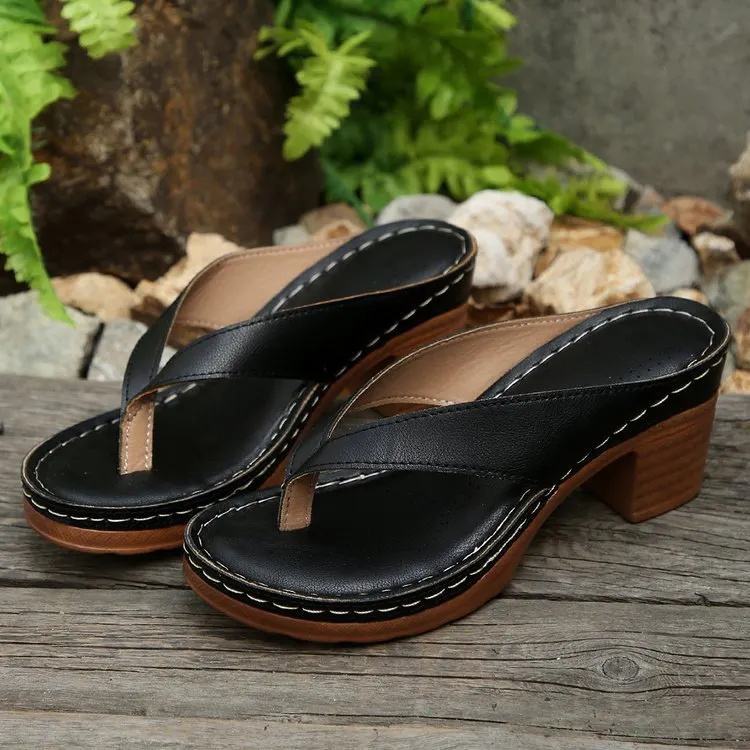 Yyvonne Summer New Large-Size Slippers Women's Toe High Heel Coarse Heel Casual Wearing Beach Women's Sandals