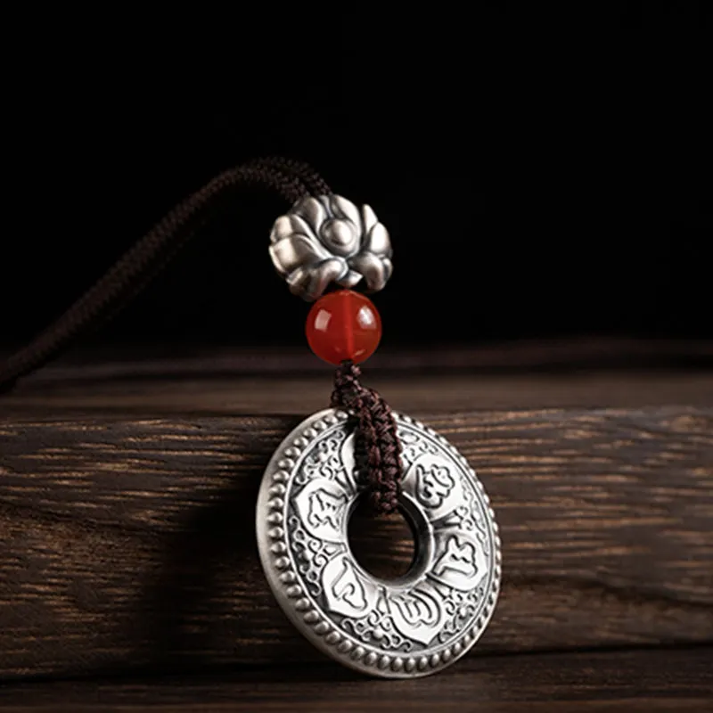 Om Mani Padme Hum Heart Sutra Lotus 999 Sterling Silver Peace Necklace