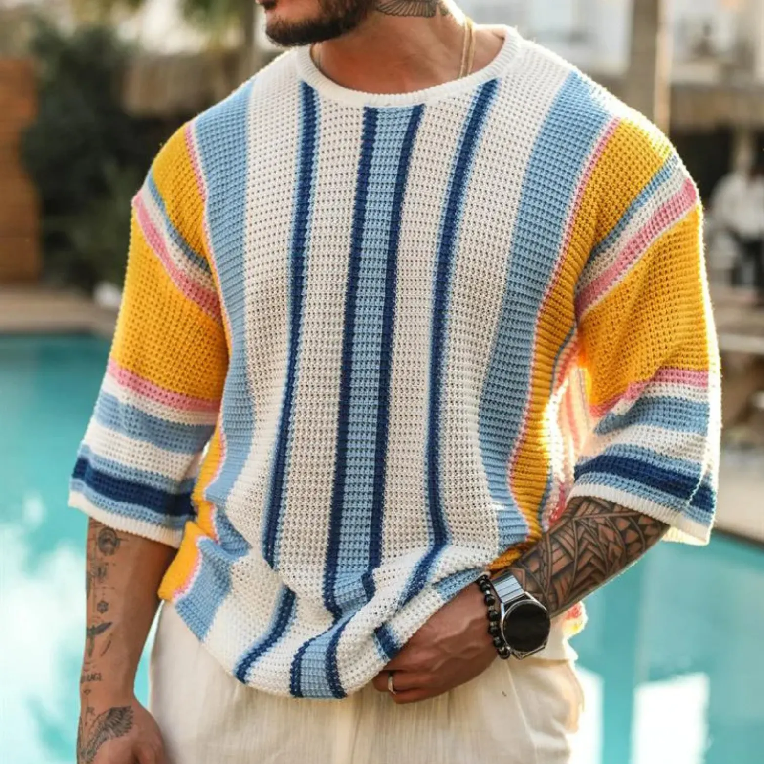 Men's Riviera Striped Open-Knit Top &ndash; Relaxed Resort Style &ndash; view 2