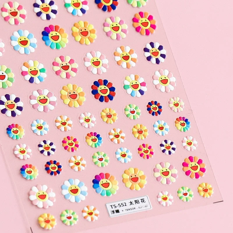 1 Sheet 5D High Quality Ultra-Thin Adhesive Smiley Nail Art Stickers Spring and Summer Cute Smile DIY Manicure Decal Decoration-Nail Inspo