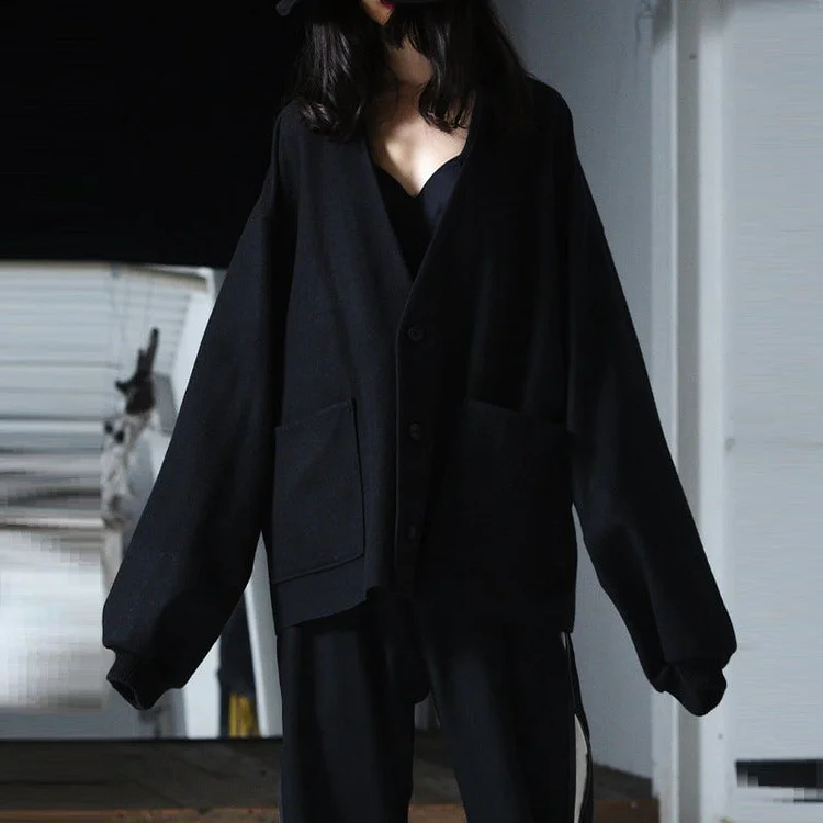 Dawfashion Techwear Streetwear-Japanese Dark Style Solid Color Original Design Style Woolen Cardigan Jackets-Streetfashion-Darkwear-Techwear