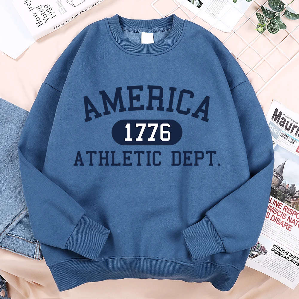 Unisex Retro America 1776 Athletic Dept Letter Printed Hoodies Pullover Sweatshirt