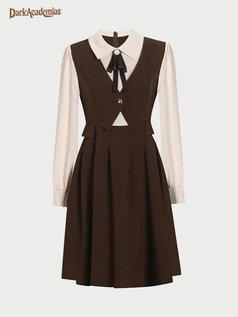 Vintage College Fake Two-piece Dress
