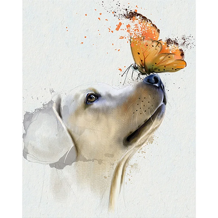 Puppy And Butterfly - Painting By Numbers - 40*50CM gbfke