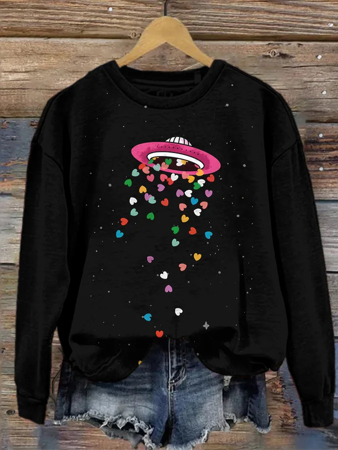 Women's Universe UFO Love Art Print Casual Sweatshirt